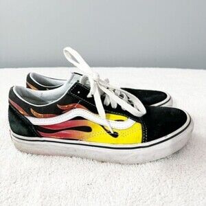 Vans Old Skool Flame Black and White Skate Shoes Men’s 5.5 Women 7 Fire Skater